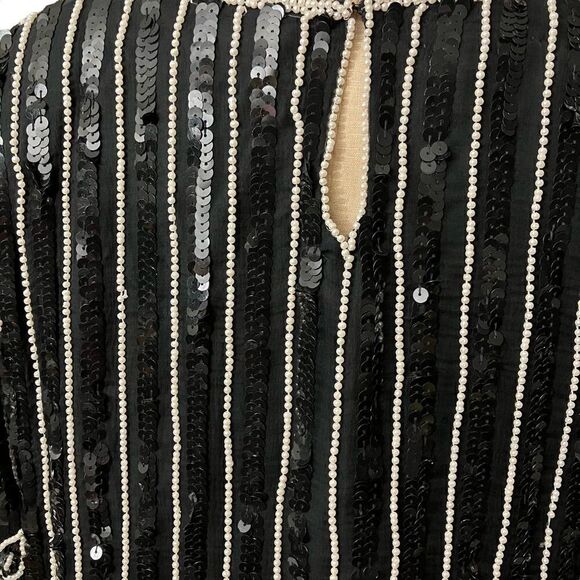 Stenay Vintage Fully Beaded Sequined Silk Blouse / SZ: L - Picture 6 of 8